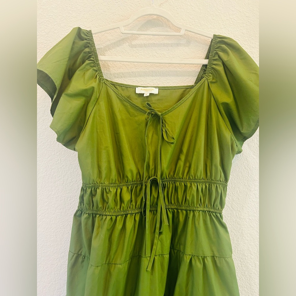 Rebellion Olive Green Tiered Maxi Dress - Picture 3 of 5